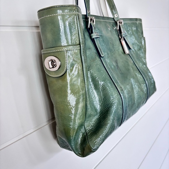 Vintage COACH Blue Glazed Gallery Lunch Tote Patent Leather - Picture 4 of 16